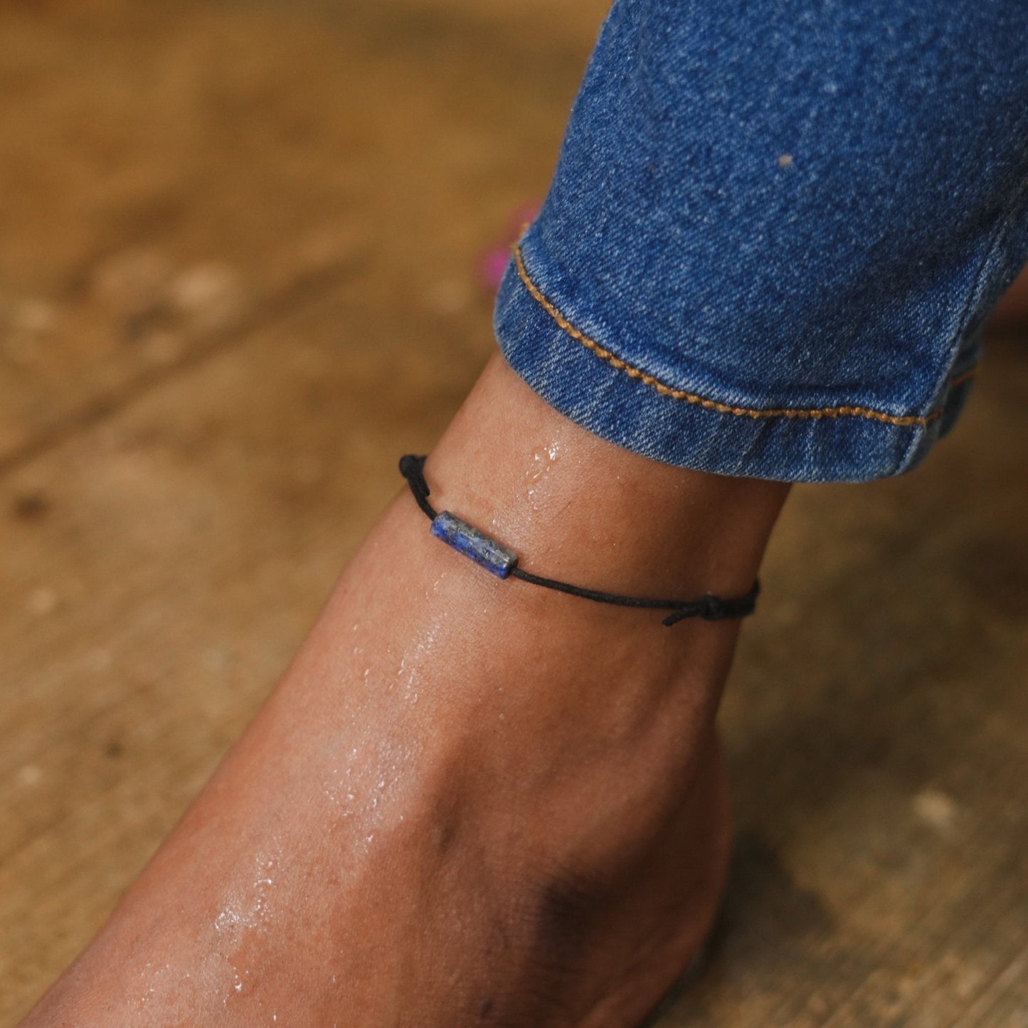 Lapis Lazuli Bar Minimal and Adjustable Anklet
